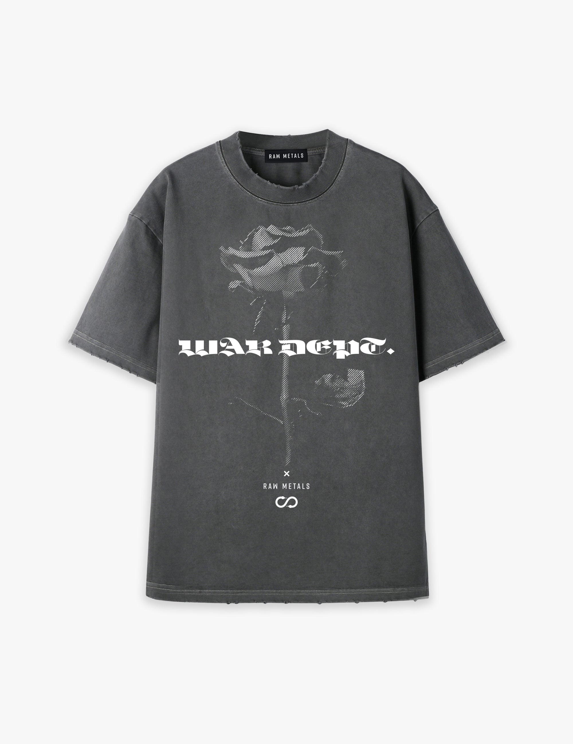 RAW METALS War Department Oversized Distressed T-shirt in Charcoal